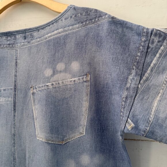 Large Tsumori Chisato Room Issey Miyake Denim Print Knit Dress Cat Paws - Picture 6 of 9